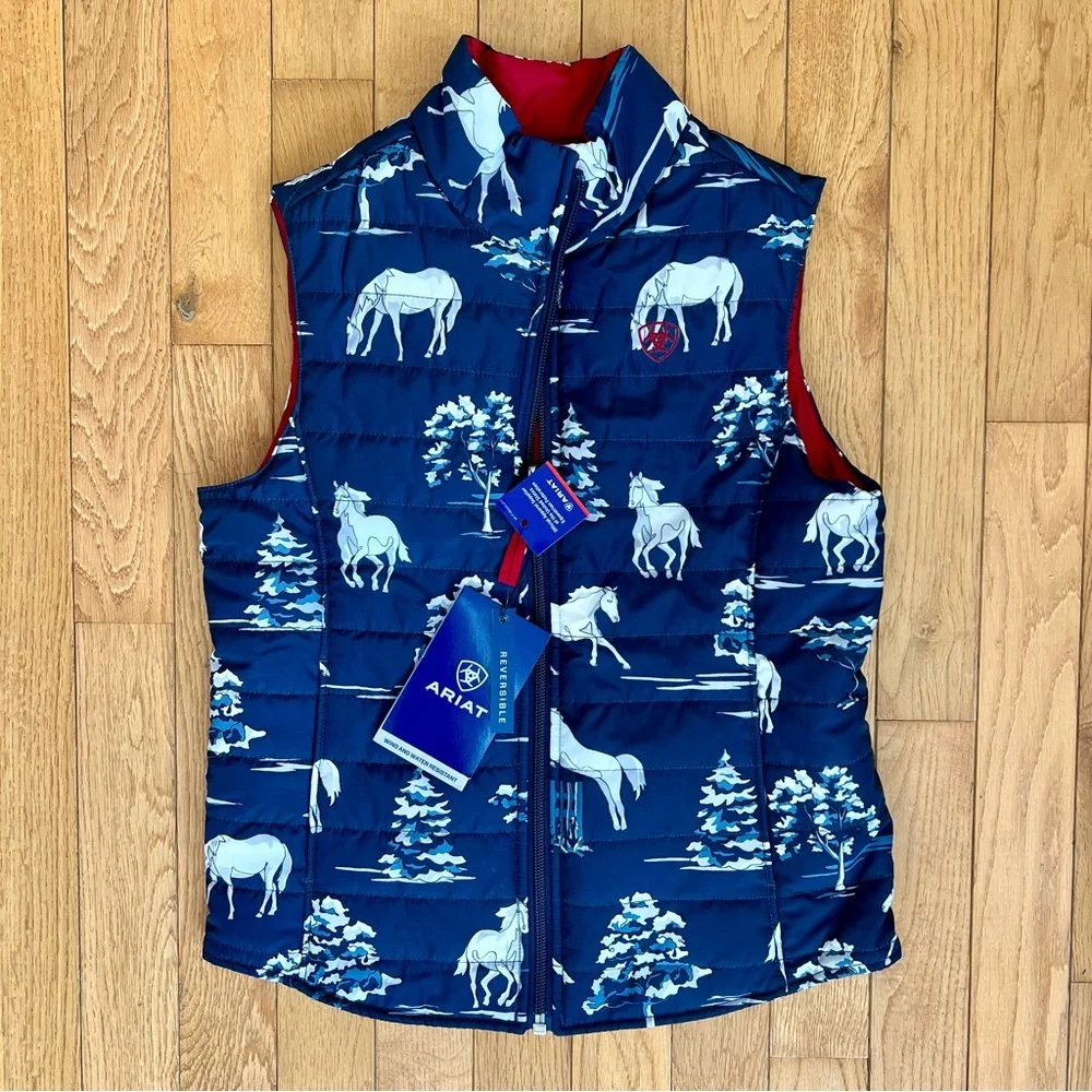 NWT Ariat Youth Girls Horse Reversible Patterned Vest